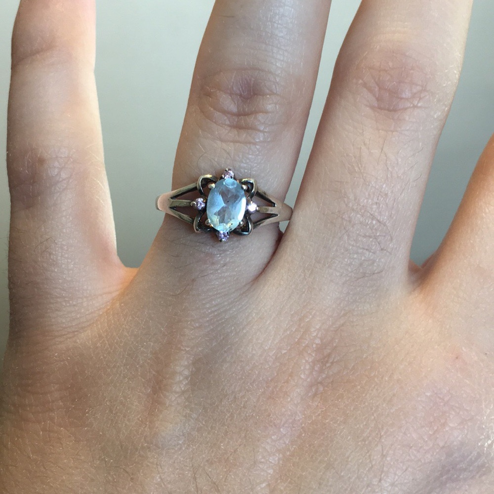 Sterling Silver ring w/ light blue and pink stones